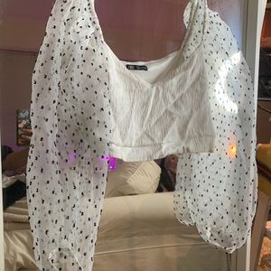 Beautiful cropped blouse with sheen sleeves